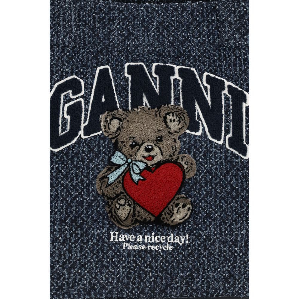 Ganni Blue Cotton Shoulder Bag - Image 4