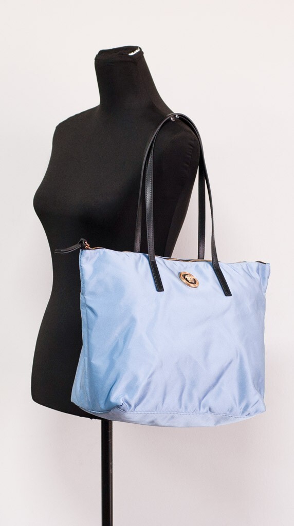 Versace Portuna Medusa Medium Cornflower Blue Nylon Leather Tote Bag Purse - Image 2