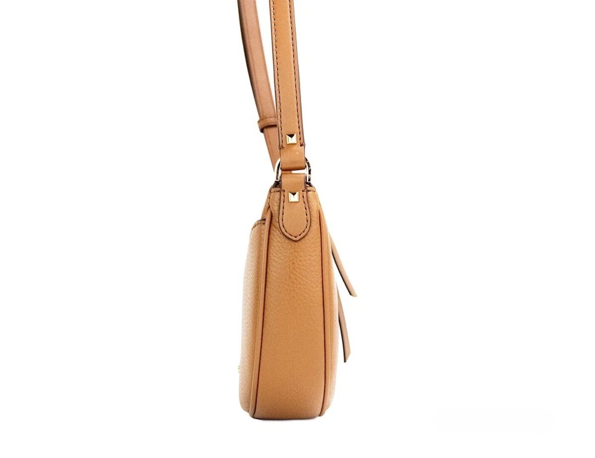 Michael Kors Dover Small Luggage Pebbled Leather Half Moon Crossbody Bag Purse - Image 4