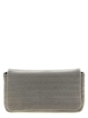 Brunello Cucinelli Silver Leather Clutch Bag