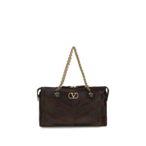 Valentino Garavani Brown Calf Leather Bos Taurus Shoulder Bag