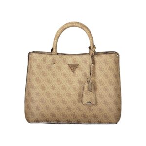 Guess Jeans Beige Leather Women's Bag with Handles and Shoulder Strap