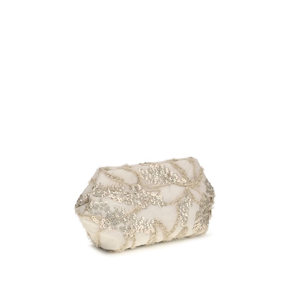 Brunello Cucinelli Beige Silk Clutch Bag - Image 2