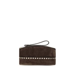 Valentino Garavani Brown Suede Leather Clutch Bag
