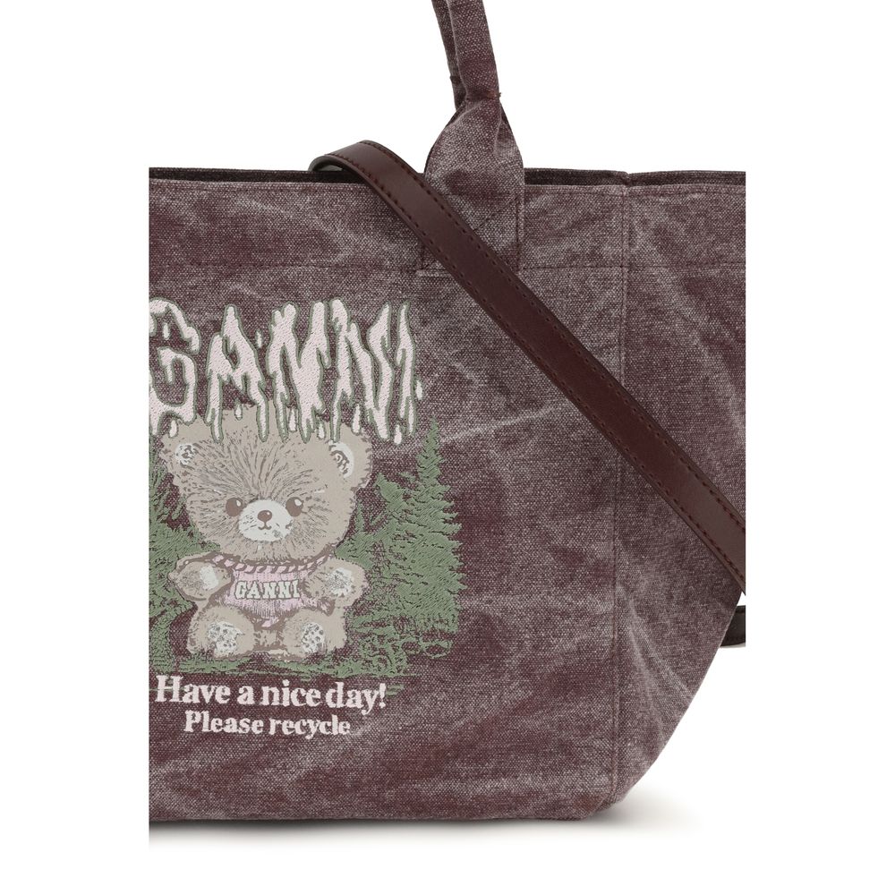 Ganni Bordeaux Cotton Shoulder Bag - Image 4