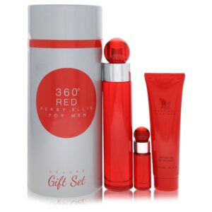Perry Ellis 360 Red by Perry Ellis - Gift Set -- 3.4 oz Eau De Toilette Spray + .25 oz Mini EDT Spray + 3 oz Shower Gel in Tube Box