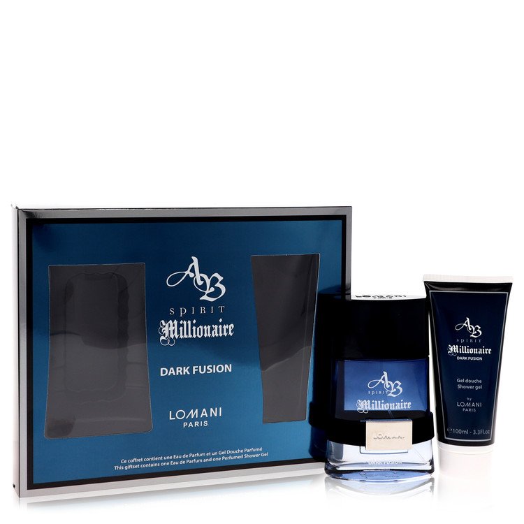Spirit Millionaire Dark Fusion by Lomani - Gift Set -- 3.3 oz Eau De Parfum Spray + 3.3 oz Shower Gel