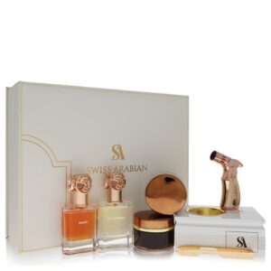 Swiss Arabian Bakhoor Dukhoon Al Haram by Swiss Arabian - Gift Set -- Gift Set contains 2 x 1.7 oz Eau De Parfum in Wajd & Gharaam + 2 x 60 grams of Incense in Dukhoon Al Haram & Oud Muattar Mumtaz