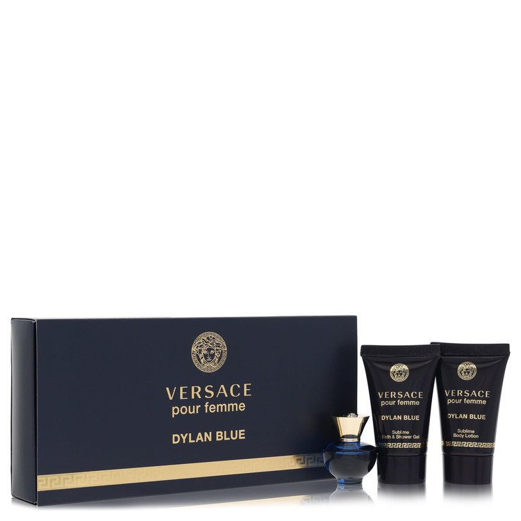 Versace Pour Femme Dylan Blue by Versace - Gift Set -- 0.17 oz Mini EDP + 0.8 oz Body Lotion + 0.8 oz Shower Gel