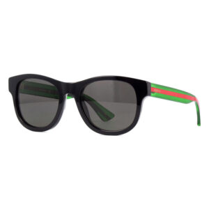 Gucci GG0003SN Men's Sunglasses – Black With Green Crystal And Red Stripe / Grey Polarized, 52mm