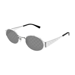 Gucci GG1854S Women's Sunglasses – Shiny Silver With GG Pathern / Grey With GG Pattern Mirror, 51mm