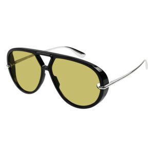 Bottega Veneta BV1274S Unisex Sunglasses – Shiny Black / Mustard, 63mm