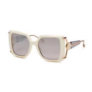 Philipp Plein SPP121S Women's Sunglasses – Ivory/Gold / Grey Silver Mirror, 56mm