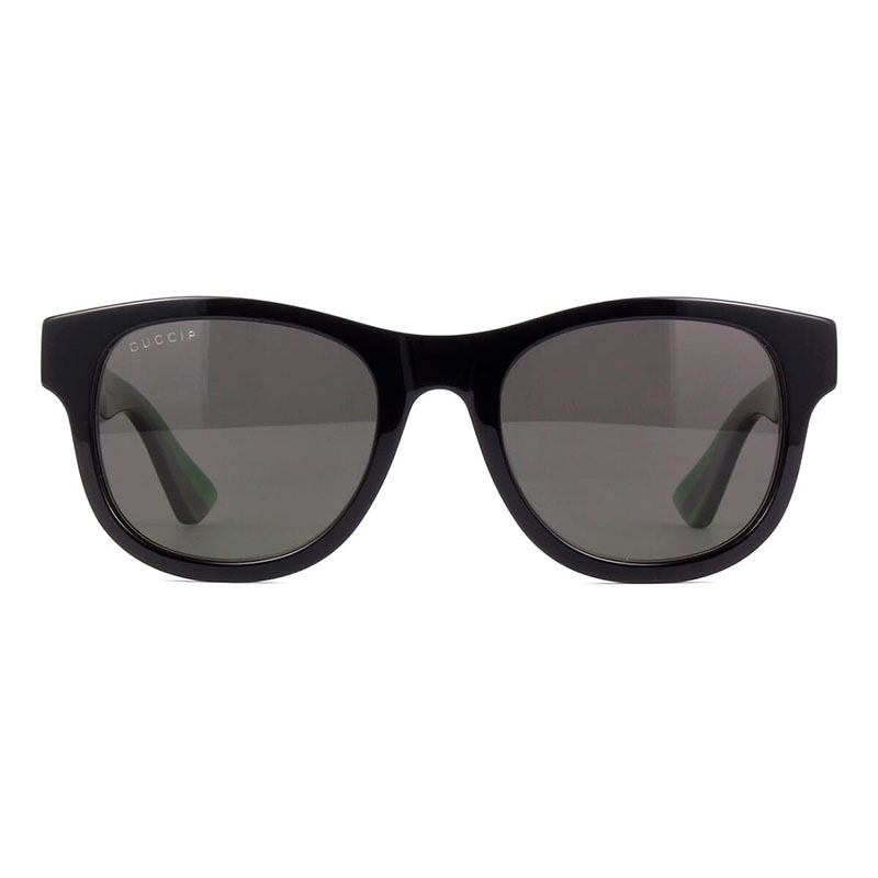 Gucci GG0003SN Men's Sunglasses – Black With Green Crystal And Red Stripe / Grey Polarized, 52mm - Image 2