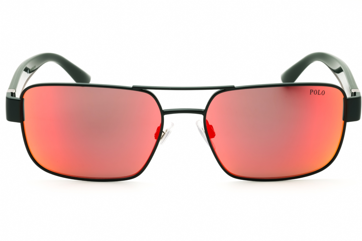 Polo Ralph Lauren PH3161 Men's Sunglasses – Shiny Dark Green / Red/Orange Mirror, 58mm - Image 2