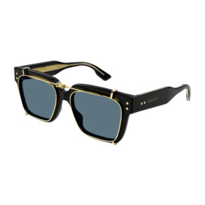Gucci GG1084S Women's Sunglasses β Shiny Black / Gold Rimmed Folding Clip-on/Light Blue, 54mm