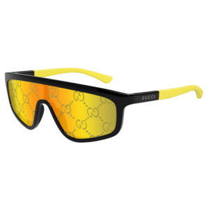 Gucci GG1736S Men's Sunglasses – Black/Yellow / Yellow/Yellow With GG Pattern Mirror