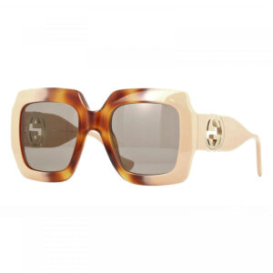 Gucci GG1022S Women's Sunglasses – Shiny Havana Gradient Ivory / Brown With Gold Chain, 54mm