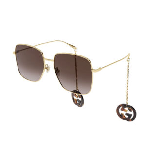 Gucci GG1031S Women's Sunglasses – Gold/with Havana Detachable Jewelry Charm / Brown Gradient, 59mm