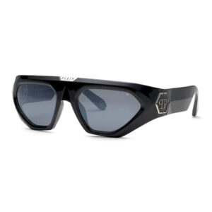 Philipp Plein SPP153 Unisex Sunglasses β Shiny Black / Grey Silver Mirror, 58mm