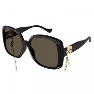 Gucci GG1029SA Women's Sunglasses – Black With Gold Chain / Brown, 57mm