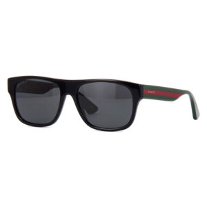 Gucci GG0341S Men's Sunglasses – Black And Green With Red Stripe / Grey, 56mm