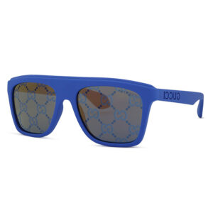 Gucci GG1570S Men's Sunglasses β Matte Blue / Bronze And Blue Mirror With GG Pattern, 57mm