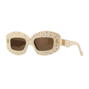 Loewe LW4114IS Women's Sunglasses β Ivory With Crystal Studs / Brown, 49mm