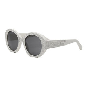 Celine CL4240IS Women's Sunglasses – Shiny Ivory With Silver Studs Embellishment / Smoke, 53mm