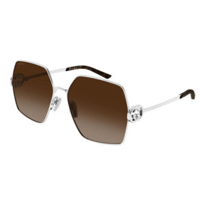 Gucci GG2163S Women's Sunglasses – Silver / Brown Gradient, 61mm