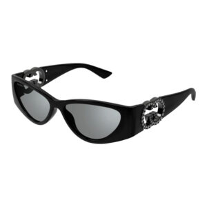 Gucci GG1824S Women's Sunglasses β Shiny Black With Black Stone / Grey Silver Mirror, 55mm