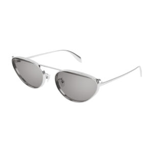 Alexander McQueen AM0424S Women's Sunglasses – Silver / Grey With Silver Mirror, 62mm