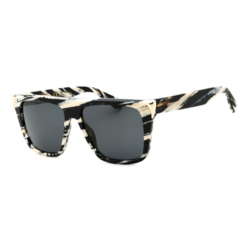 Roberto Cavalli SRC094M Unisex Sunglasses – Shiny Leopard Pattern / Grey Gradient, 57mm