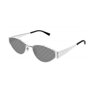 Gucci GG1853S Unisex Sunglasses – Silver / Grey With GG Pattern Silver Mirror, 55mm